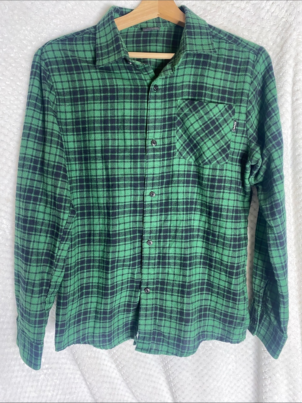 Hurley Green Plaid Lightweight Flannel Button-Down Shirt